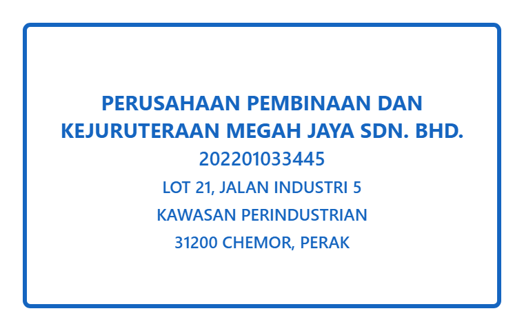 Contoh cop segi empat, nama panjang dua baris